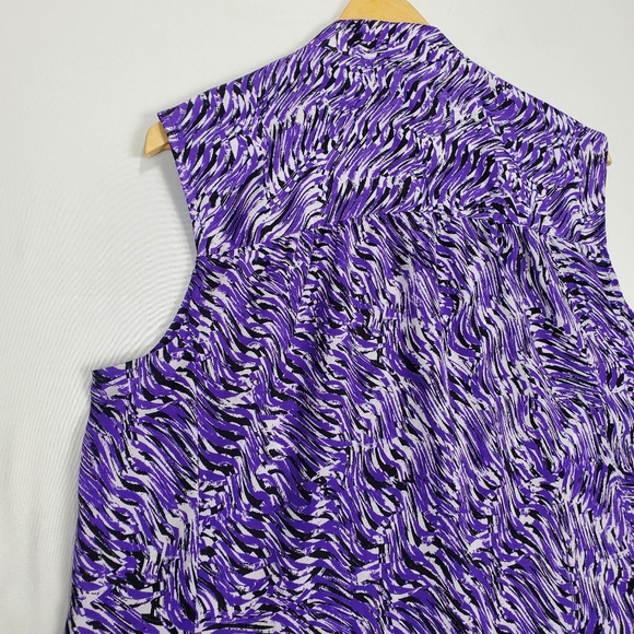 Calvin Klein Sleeveless Blouse Size Large with Purple, Black, and White Pattern - Picture 10 of 16